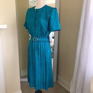 Vintage 90s Leslie Fay Blue Floral Midi Fit & Flare Dress Size 10P